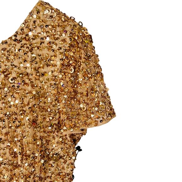 Adrianna Papell Sequin Dress Gold Short Sleeve Holiday Party Glam Size 12 - Picture 6 of 13